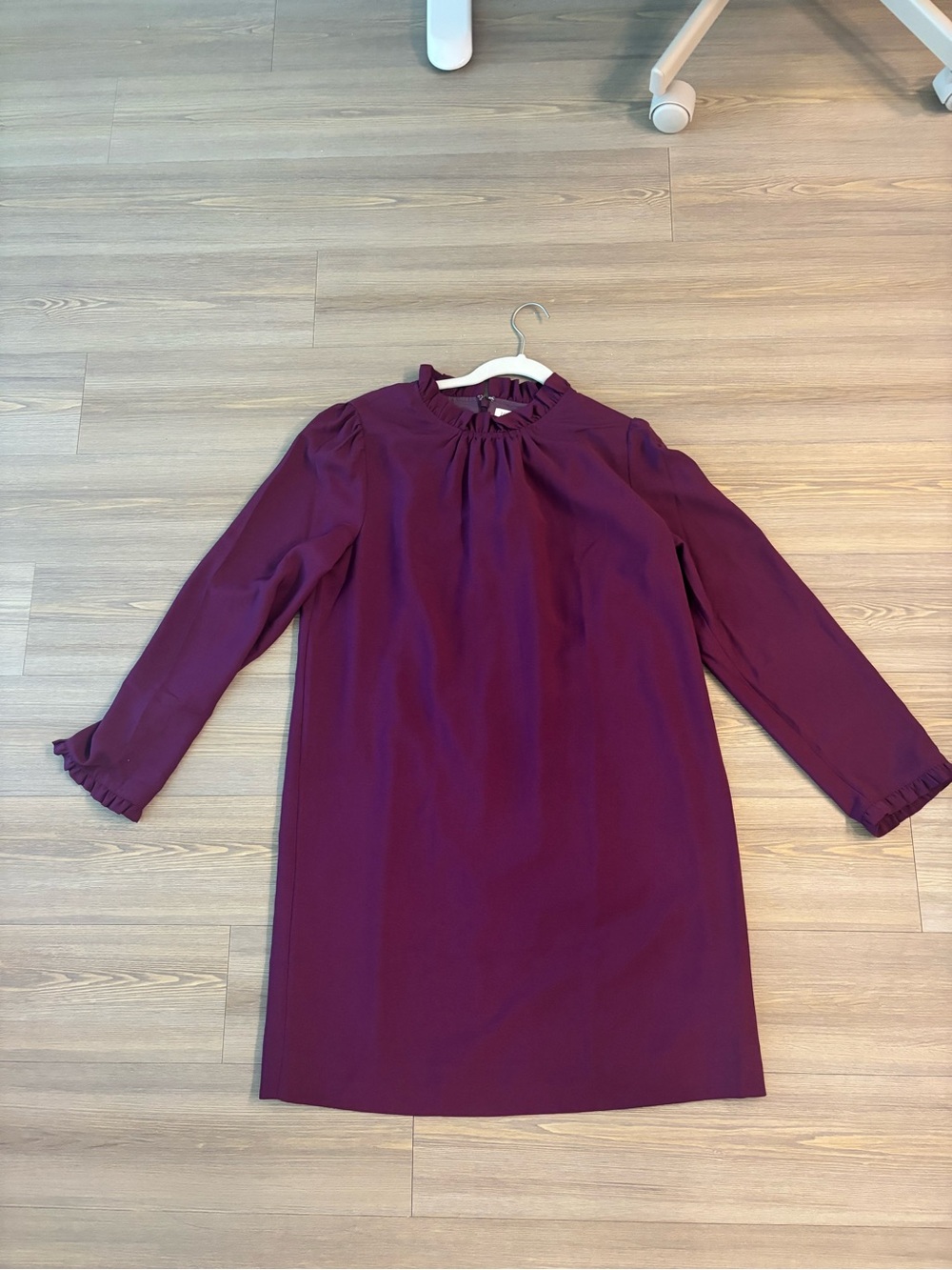 J. Crew Plum Ruffle-Neck Long Sleeve Shift Dress